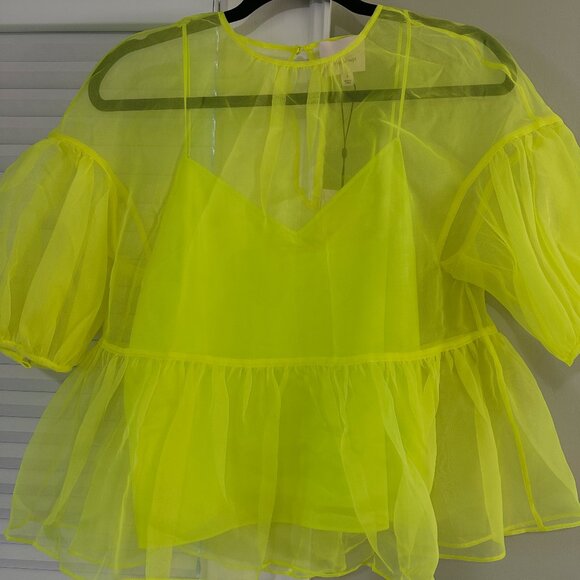 NWT Cinq a Sept Ciarra Puff Sleeve Top in Acid Yellow - Picture 1 of 7